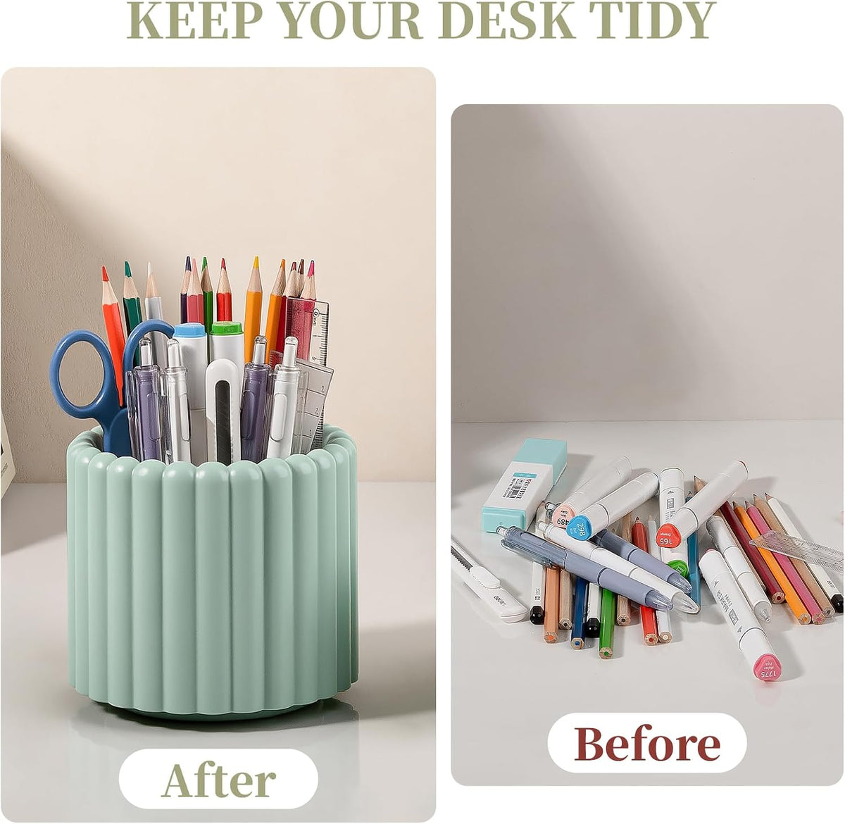 Rotating Pen Holder for Desk Removable Pencil Cup, Small White