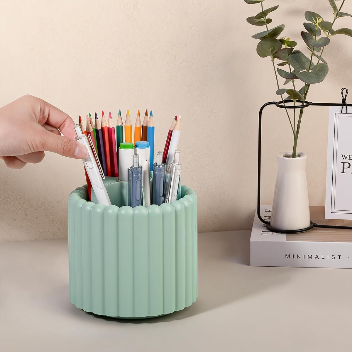 Rotating Pen Holder for Desk Removable Pencil Cup, Small White