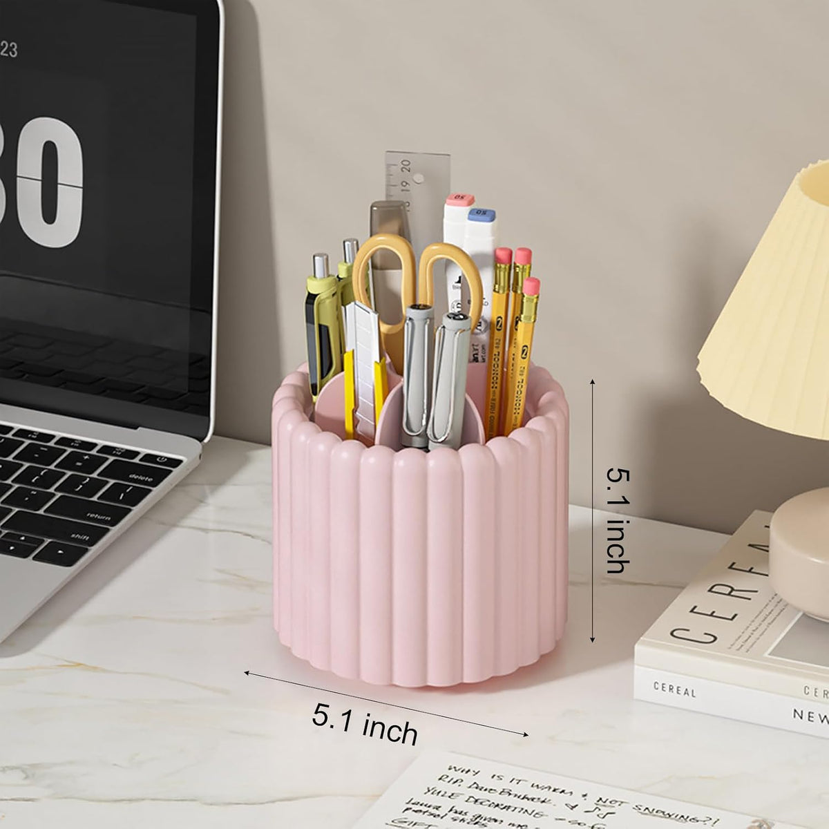 Rotating Pen Holder for Desk Removable Pencil Cup, Small White