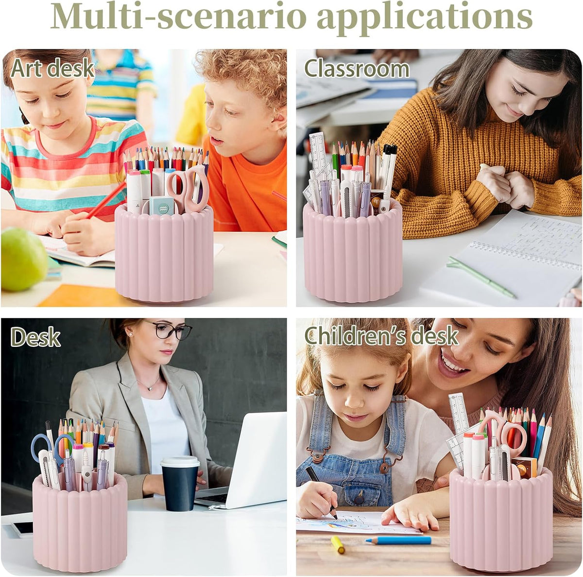 Rotating Pen Holder for Desk Removable Pencil Cup, Small White