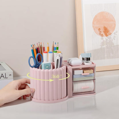 Rotating Pen Holder for Desk Removable Pencil Cup, Small White