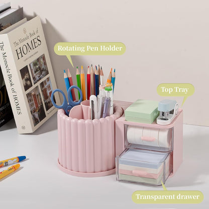 Rotating Pen Holder for Desk Removable Pencil Cup, Small White