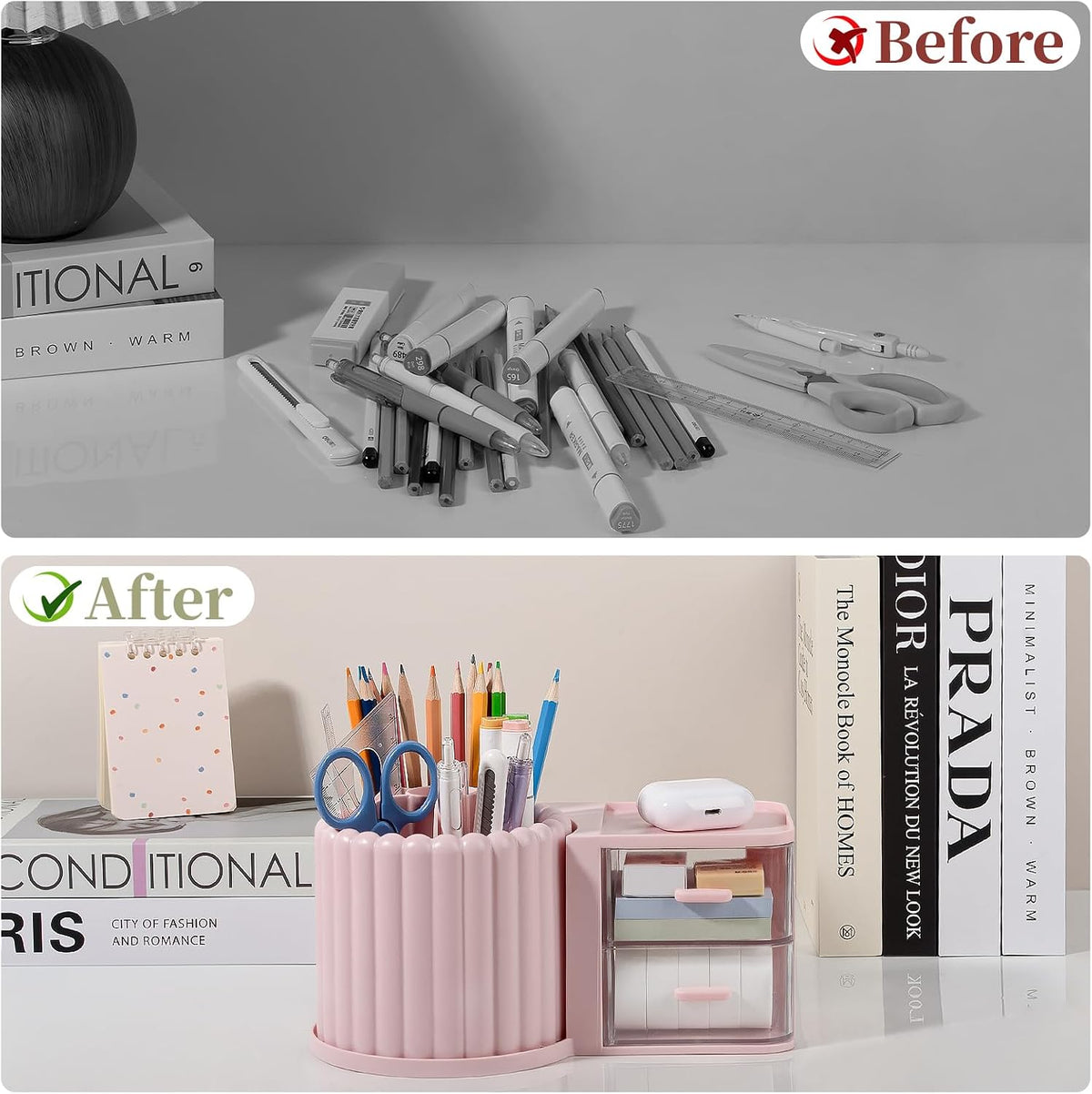 Rotating Pen Holder for Desk Removable Pencil Cup, Small White