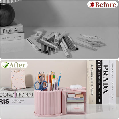Rotating Pen Holder for Desk Removable Pencil Cup, Small White