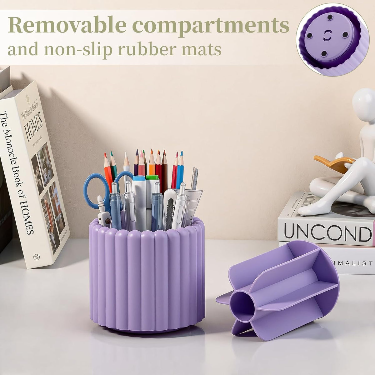 Rotating Pen Holder for Desk Removable Pencil Cup, Small White