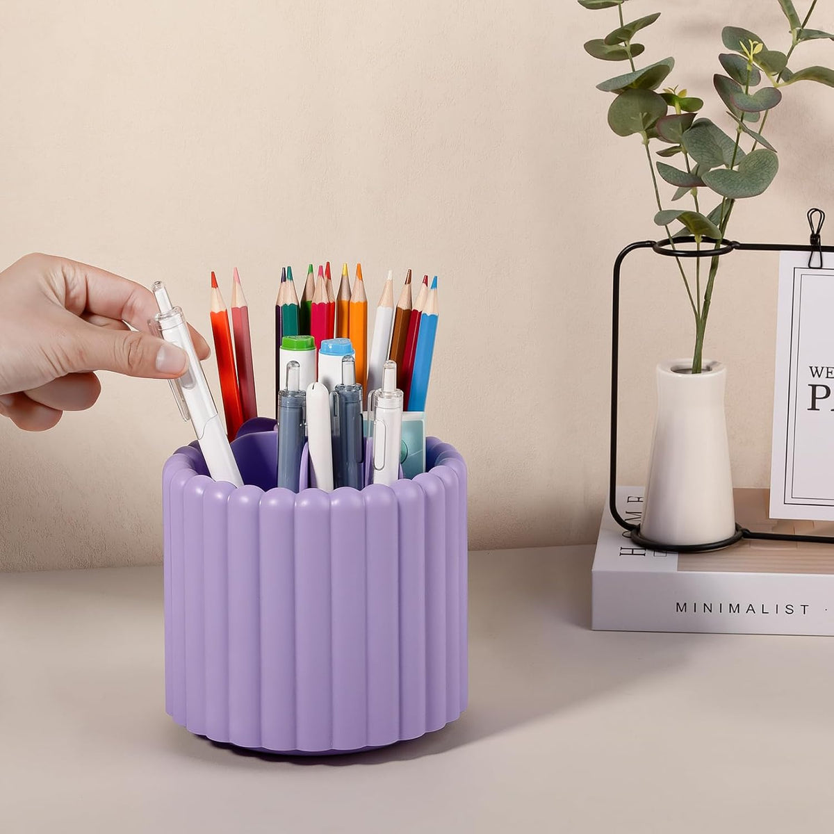 Rotating Pen Holder for Desk Removable Pencil Cup, Small White