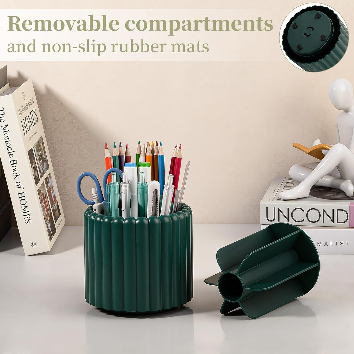 Rotating Pen Holder for Desk Removable Pencil Cup, Small White
