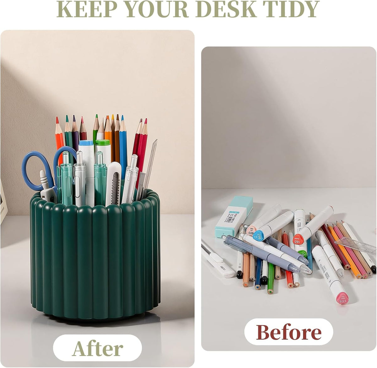 Rotating Pen Holder for Desk Removable Pencil Cup, Small White