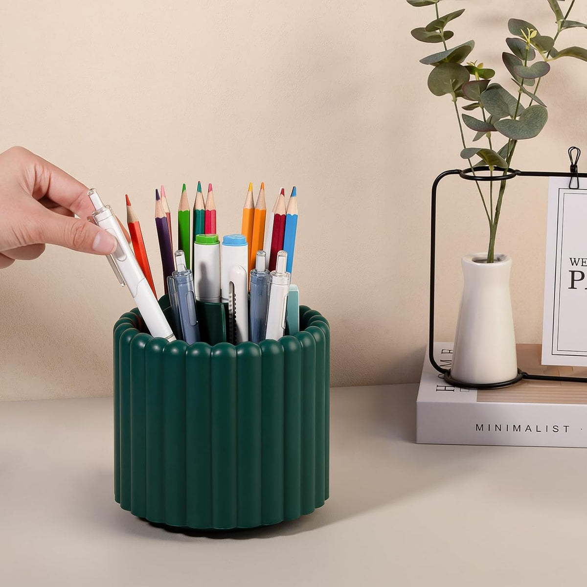Rotating Pen Holder for Desk Removable Pencil Cup, Small White