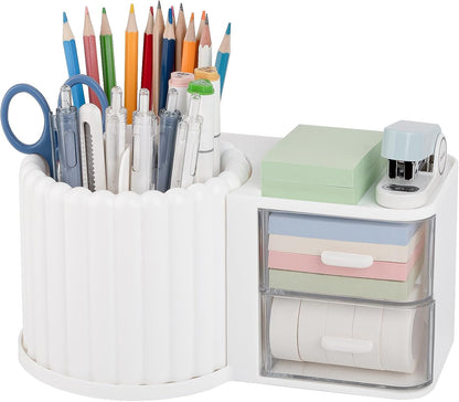 Rotating Pen Holder for Desk Removable Pencil Cup, Small White