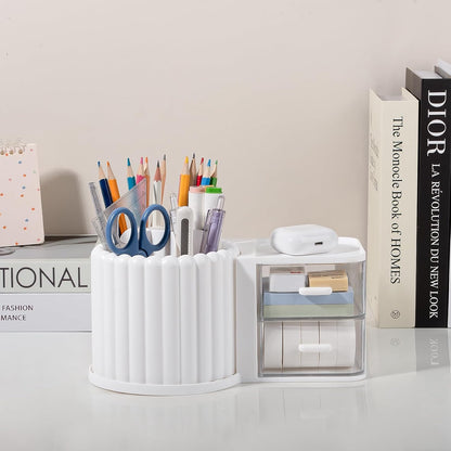 Rotating Pen Holder for Desk Removable Pencil Cup, Small White