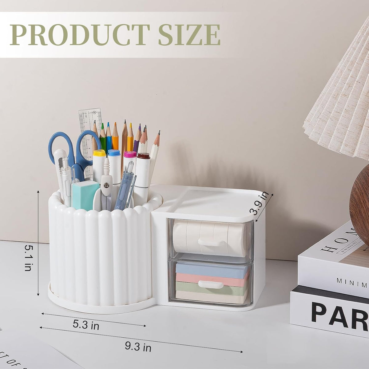 Rotating Pen Holder for Desk Removable Pencil Cup, Small White