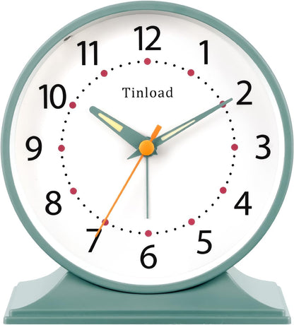 4.5" Antique Retro Analog Alarm Clock, Small Silent Bedside Desk Clock with Manual Light, Battery Operated, Snooze, for Living Room, Bedroom, Bedside, Desk(Green)