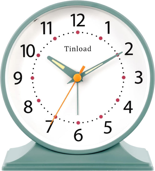 4.5" Antique Retro Analog Alarm Clock, Small Silent Bedside Desk Clock with Manual Light, Battery Operated, Snooze, for Living Room, Bedroom, Bedside, Desk(Green)