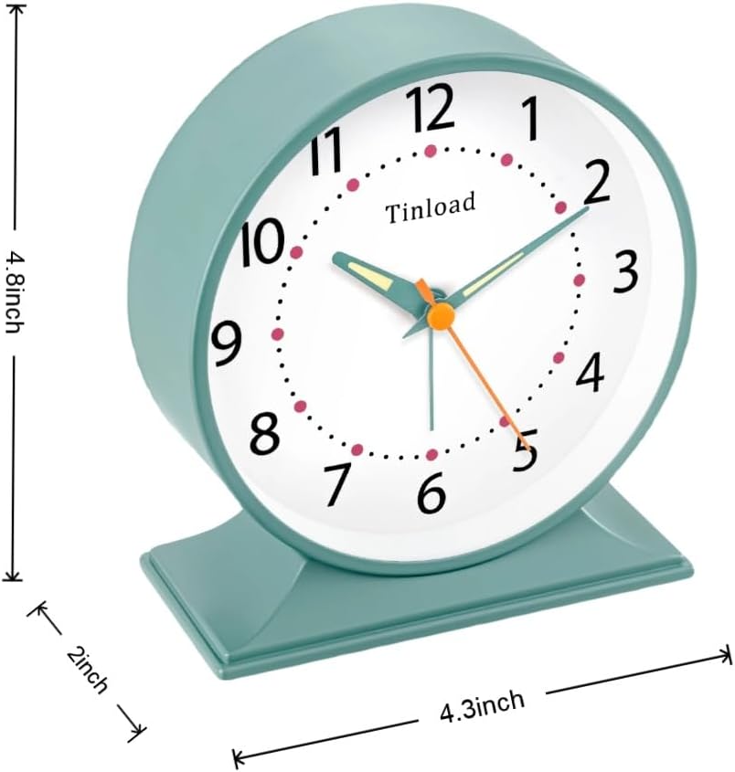 4.5" Antique Retro Analog Alarm Clock, Small Silent Bedside Desk Clock with Manual Light, Battery Operated, Snooze, for Living Room, Bedroom, Bedside, Desk(Green)