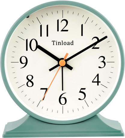 4.5" Antique Retro Analog Alarm Clock, Small Silent Bedside Desk Clock with Manual Light, Battery Operated, Snooze, for Living Room, Bedroom, Bedside, Desk(Green)