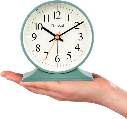 4.5" Antique Retro Analog Alarm Clock, Small Silent Bedside Desk Clock with Manual Light, Battery Operated, Snooze, for Living Room, Bedroom, Bedside, Desk(Green)