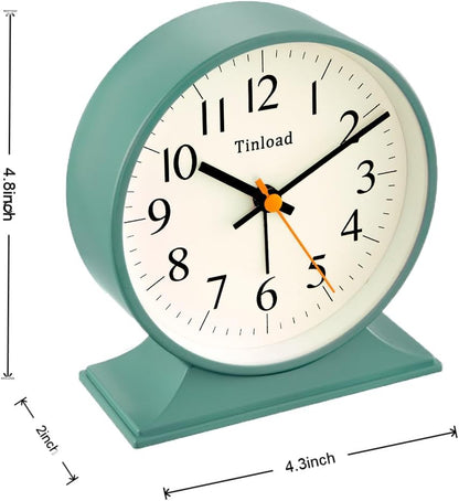4.5" Antique Retro Analog Alarm Clock, Small Silent Bedside Desk Clock with Manual Light, Battery Operated, Snooze, for Living Room, Bedroom, Bedside, Desk(Green)