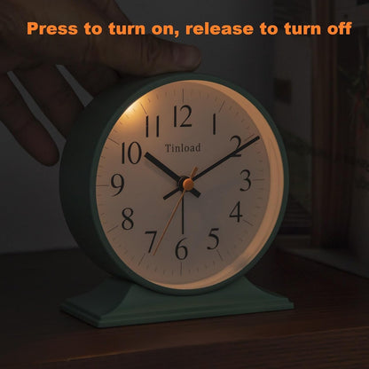 4.5" Antique Retro Analog Alarm Clock, Small Silent Bedside Desk Clock with Manual Light, Battery Operated, Snooze, for Living Room, Bedroom, Bedside, Desk(Green)