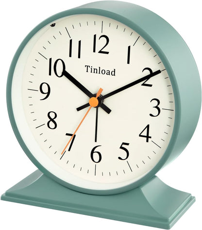 4.5" Antique Retro Analog Alarm Clock, Small Silent Bedside Desk Clock with Manual Light, Battery Operated, Snooze, for Living Room, Bedroom, Bedside, Desk(Green)