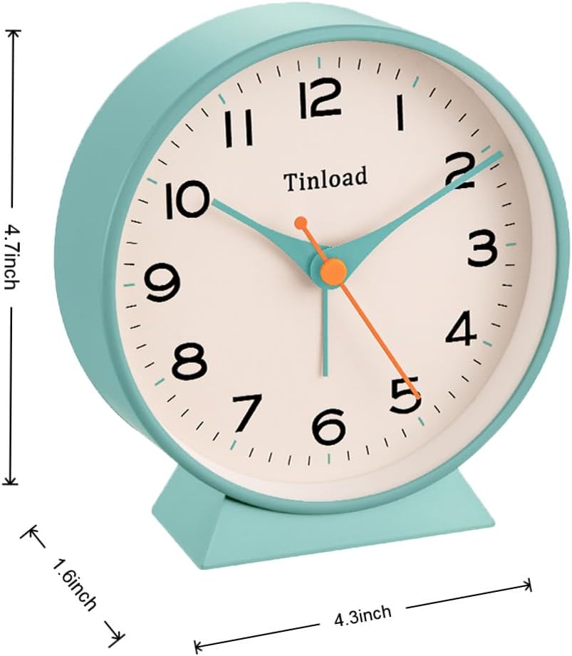 4.5" Antique Retro Analog Alarm Clock, Small Silent Bedside Desk Clock with Manual Light, Battery Operated, Snooze, for Living Room, Bedroom, Bedside, Desk(Green)