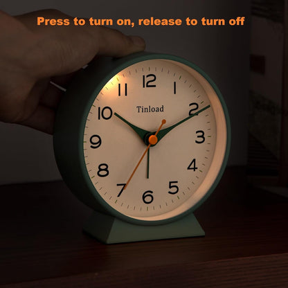 4.5" Antique Retro Analog Alarm Clock, Small Silent Bedside Desk Clock with Manual Light, Battery Operated, Snooze, for Living Room, Bedroom, Bedside, Desk(Green)
