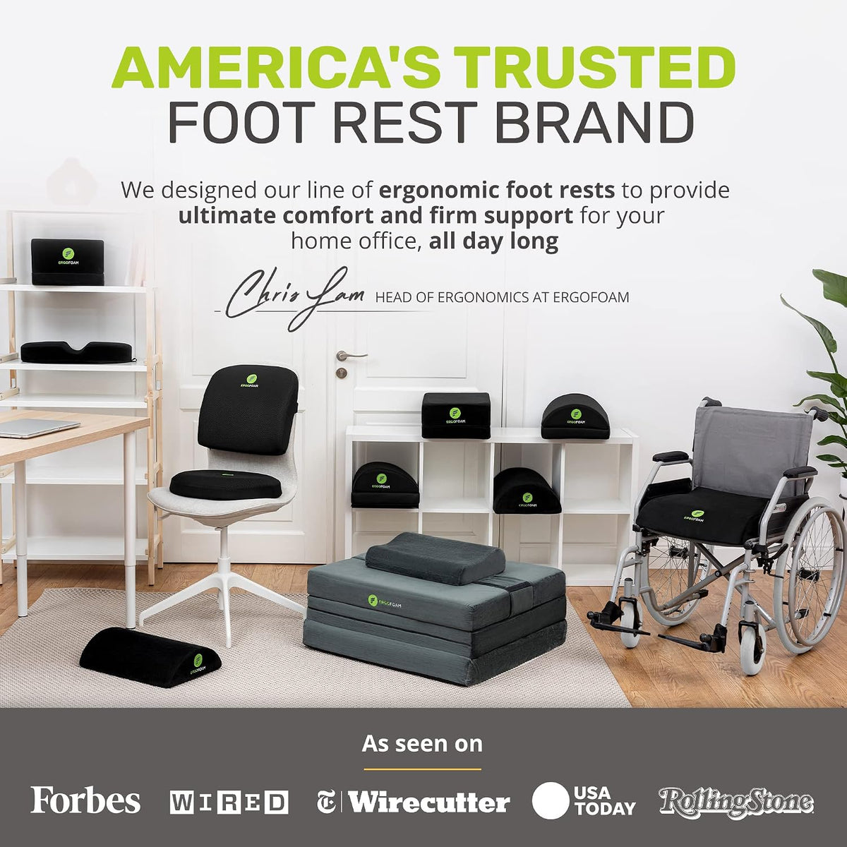 Foot Rest for Under Desk at Work Adjustable - Chiropractor-Endorsed, High-Density Foam, Velvet (Black)