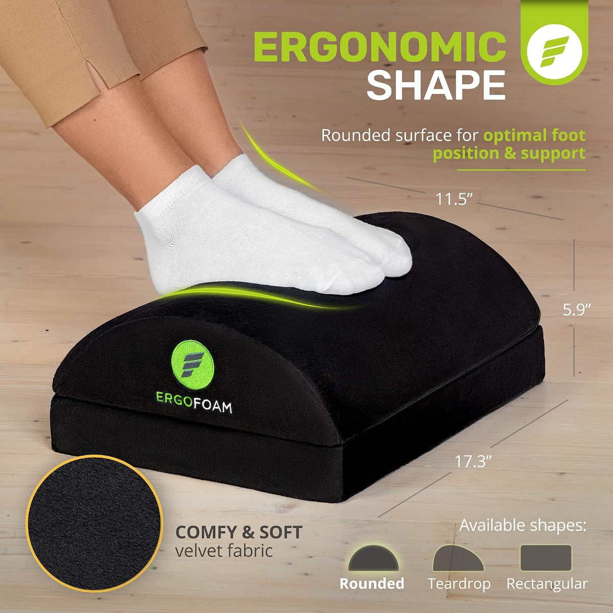 Foot Rest for Under Desk at Work Adjustable - Chiropractor-Endorsed, High-Density Foam, Velvet (Black)