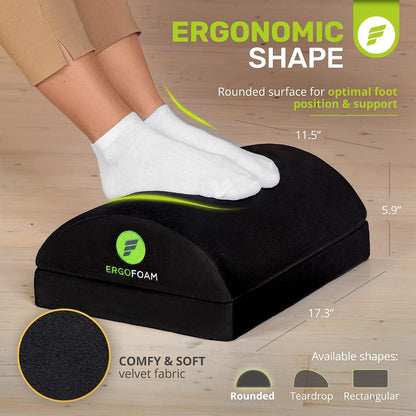 Foot Rest for Under Desk at Work Adjustable - Chiropractor-Endorsed, High-Density Foam, Velvet (Black)