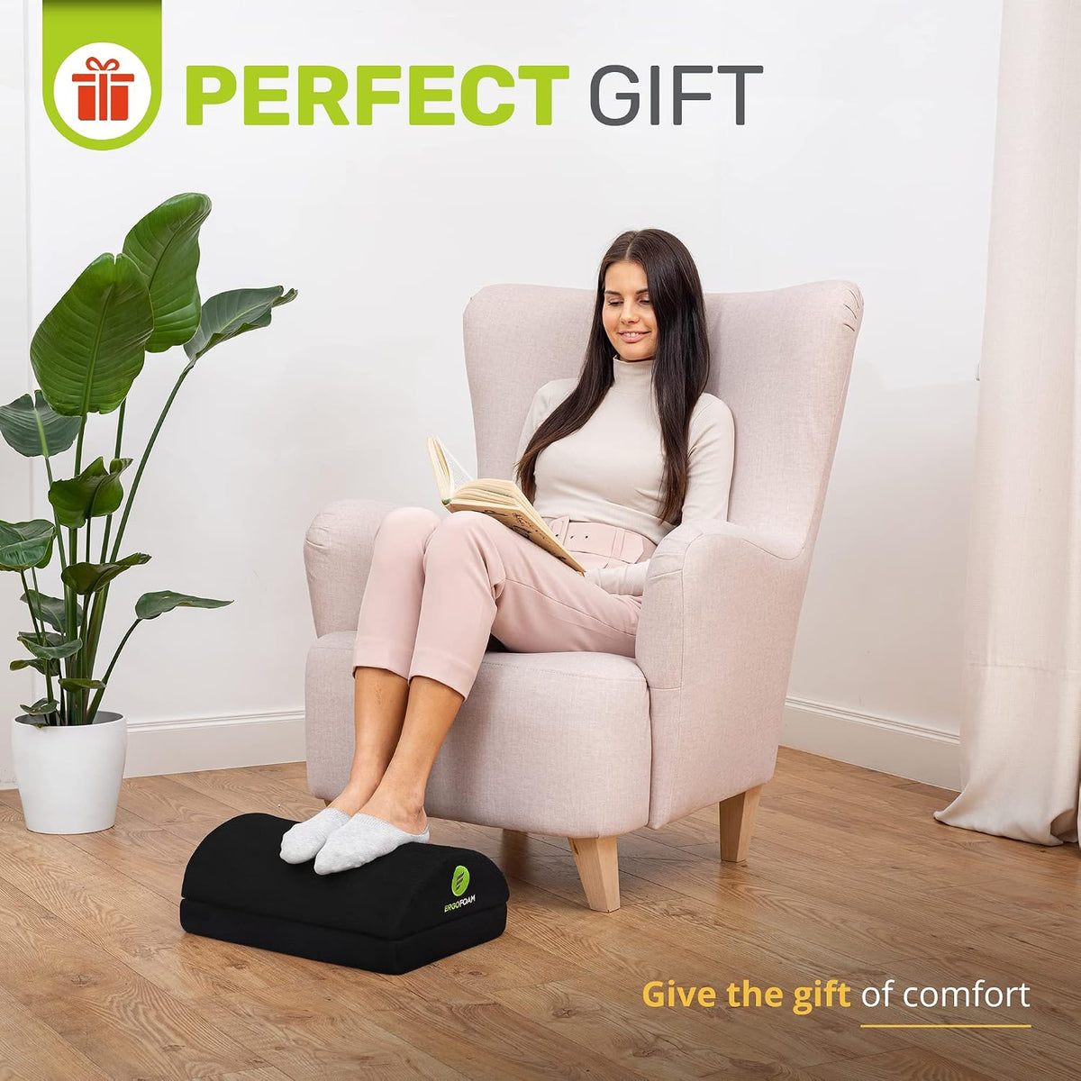 Foot Rest for Under Desk at Work Adjustable - Chiropractor-Endorsed, High-Density Foam, Velvet (Black)