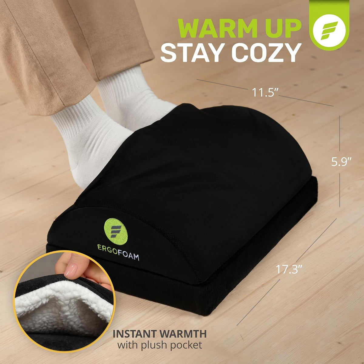 Foot Rest for Under Desk at Work Adjustable - Chiropractor-Endorsed, High-Density Foam, Velvet (Black)