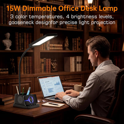 LED Desk Lamps for Home Office with Storage,15W Fast Wireless Charger