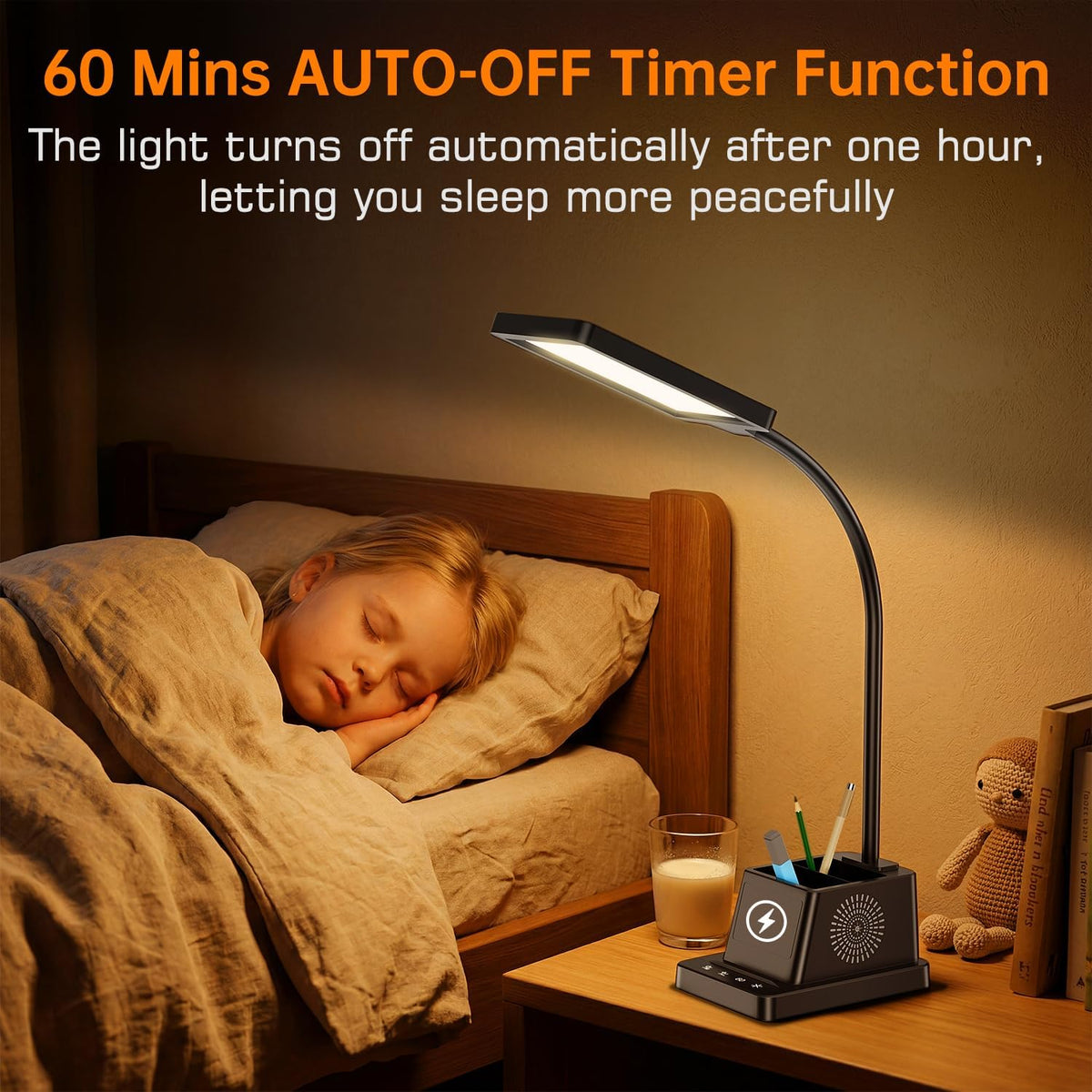 LED Desk Lamps for Home Office with Storage,15W Fast Wireless Charger
