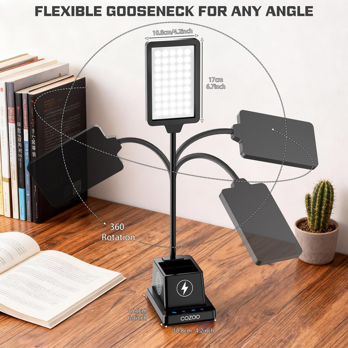 LED Desk Lamps for Home Office with Storage,15W Fast Wireless Charger