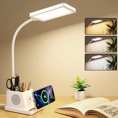 LED Desk Lamps for Home Office with Storage,15W Fast Wireless Charger