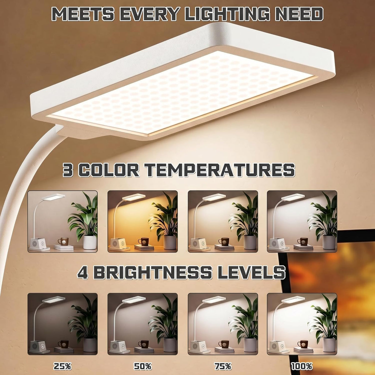 LED Desk Lamps for Home Office with Storage,15W Fast Wireless Charger