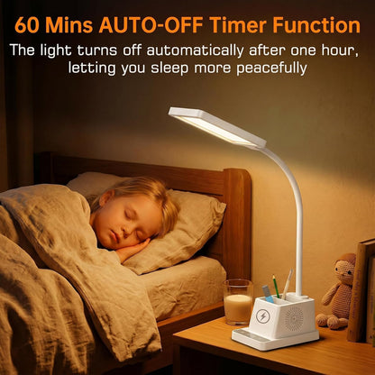 LED Desk Lamps for Home Office with Storage,15W Fast Wireless Charger