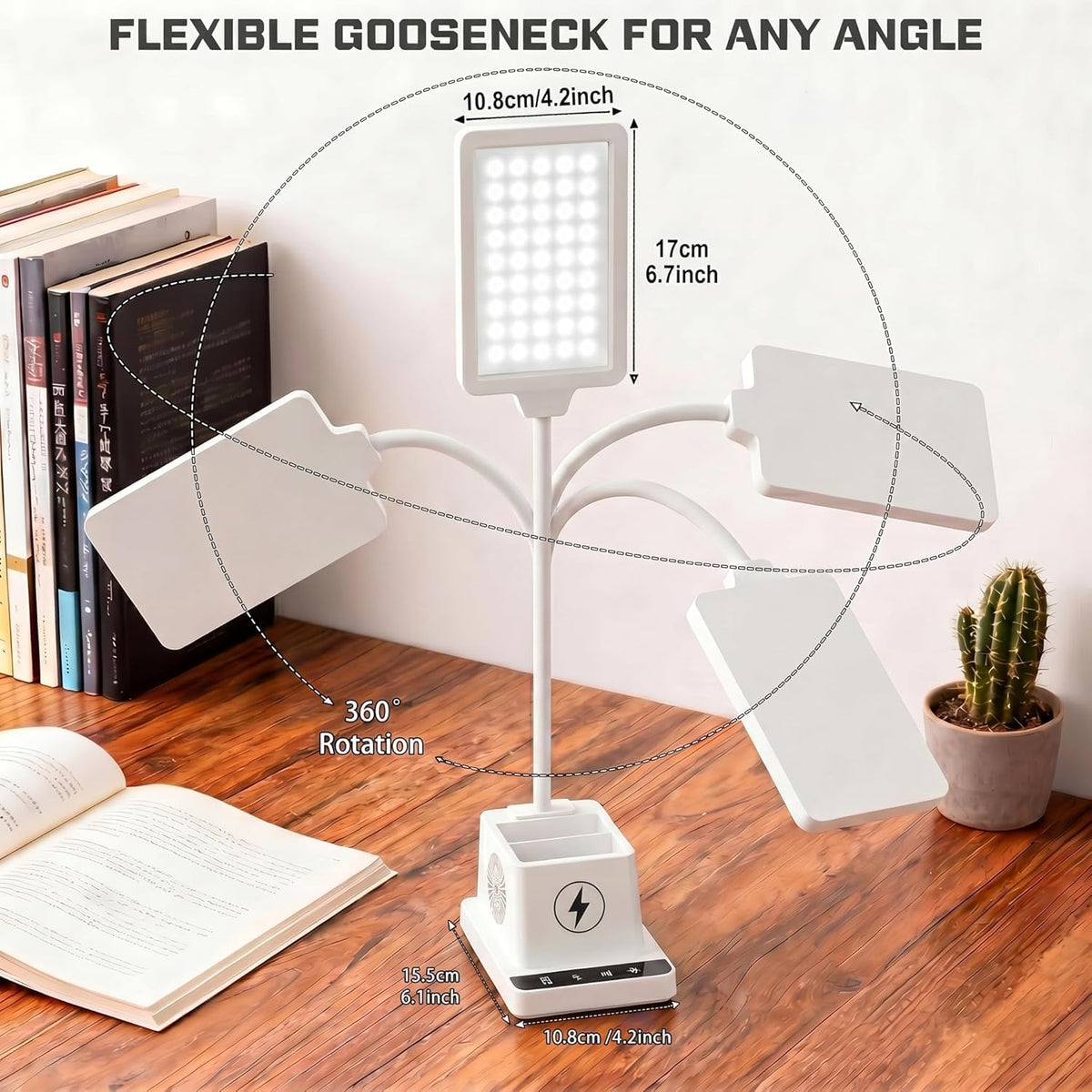 LED Desk Lamps for Home Office with Storage,15W Fast Wireless Charger