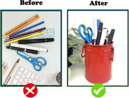 Desk Pen Holder, Metal Pencil Holder for Desk, Desk Organizer with Handle, Makeup Brush Holders, Pencil Cup, Desktop Storage Organizer for Office, School, Home (Red)