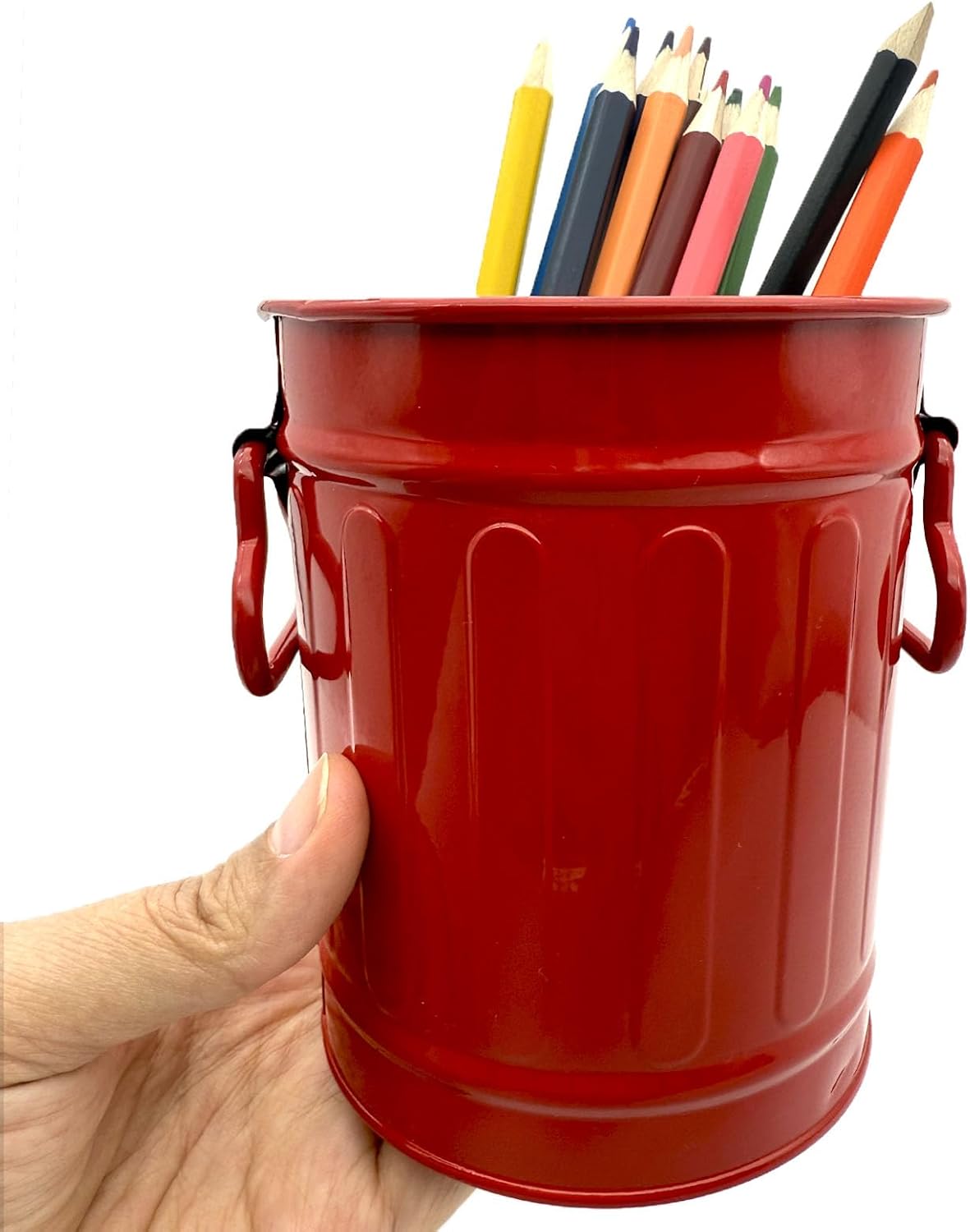Desk Pen Holder, Metal Pencil Holder for Desk, Desk Organizer with Handle, Makeup Brush Holders, Pencil Cup, Desktop Storage Organizer for Office, School, Home (Red)