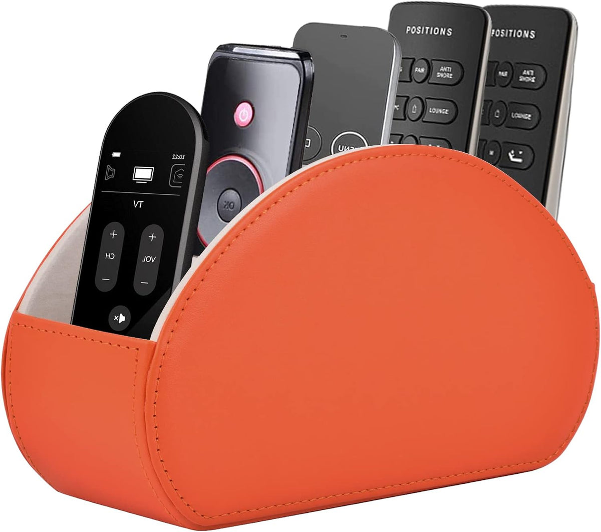 Leather Remote Control Holder with 5 Compartments TV Remote Caddy Storage Box/Tray,Desktop Organizer Store Controller,Glasses,Brush,Media Player,Pen,Space Saver for Bedside Table/Office Desk(Black)