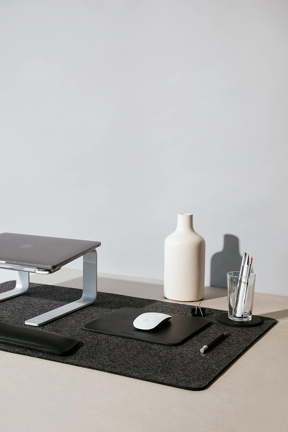 Mosen Medium Merino Wool Felt Desk Pad, Luxury Non-Slip Desk Mat, Blotter for Office and Home, 24W x 12H, Charcoal
