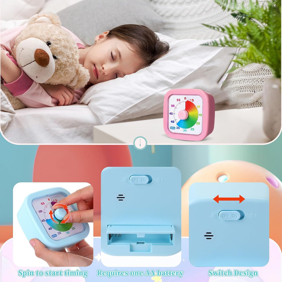 4 Pack Visual Timer, Gradient, Pink, Blue, Yellow, Green