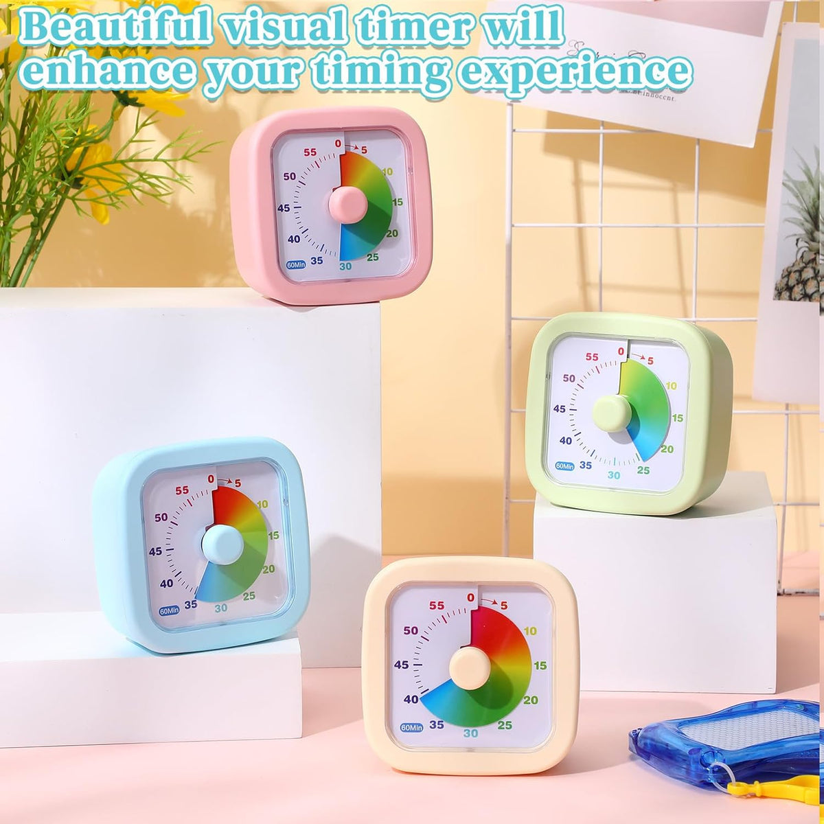 4 Pack Visual Timer, Gradient, Pink, Blue, Yellow, Green