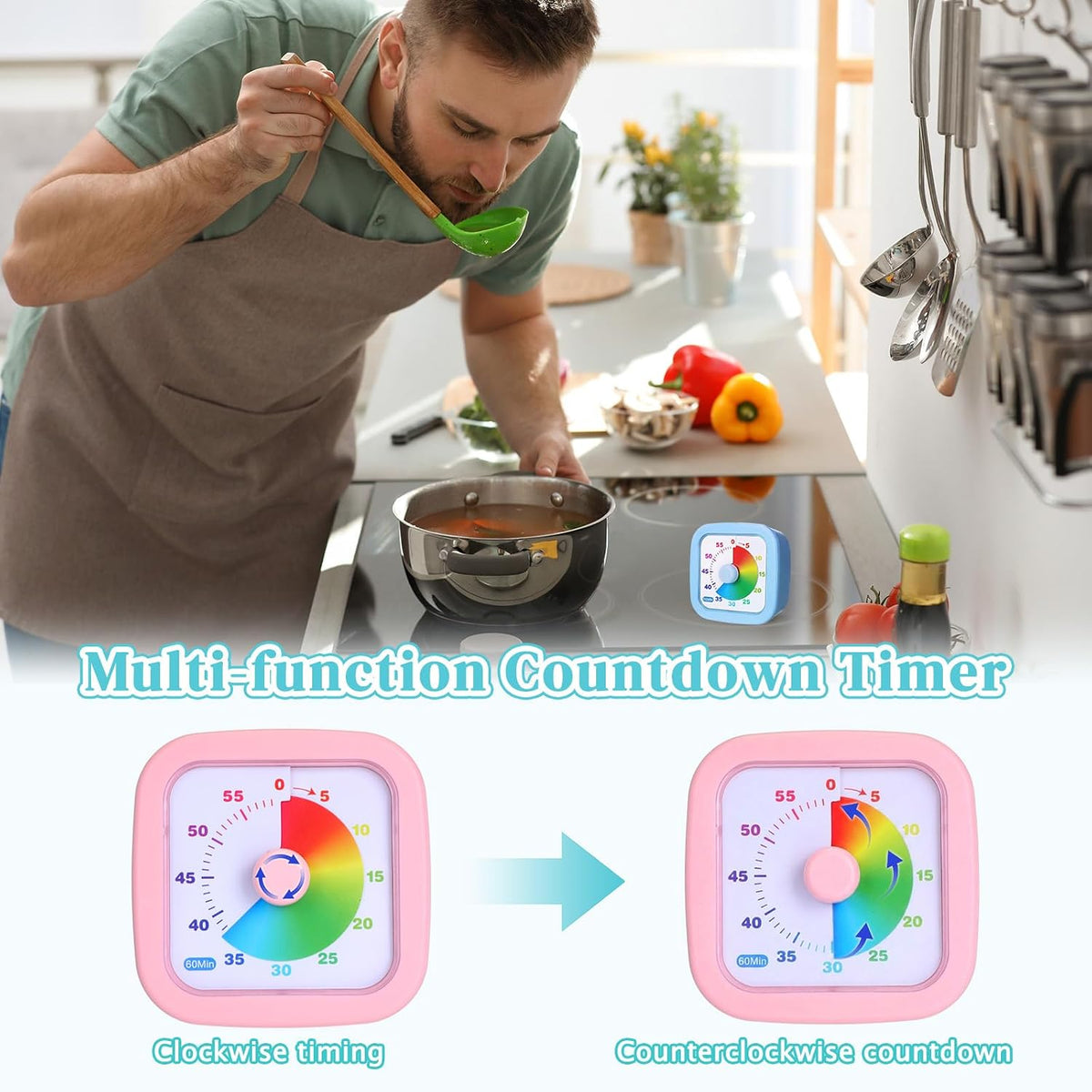 4 Pack Visual Timer, Gradient, Pink, Blue, Yellow, Green