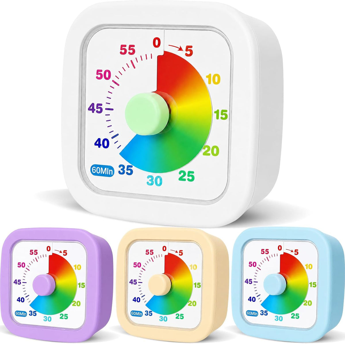 4 Pack Visual Timer, Gradient, Pink, Blue, Yellow, Green