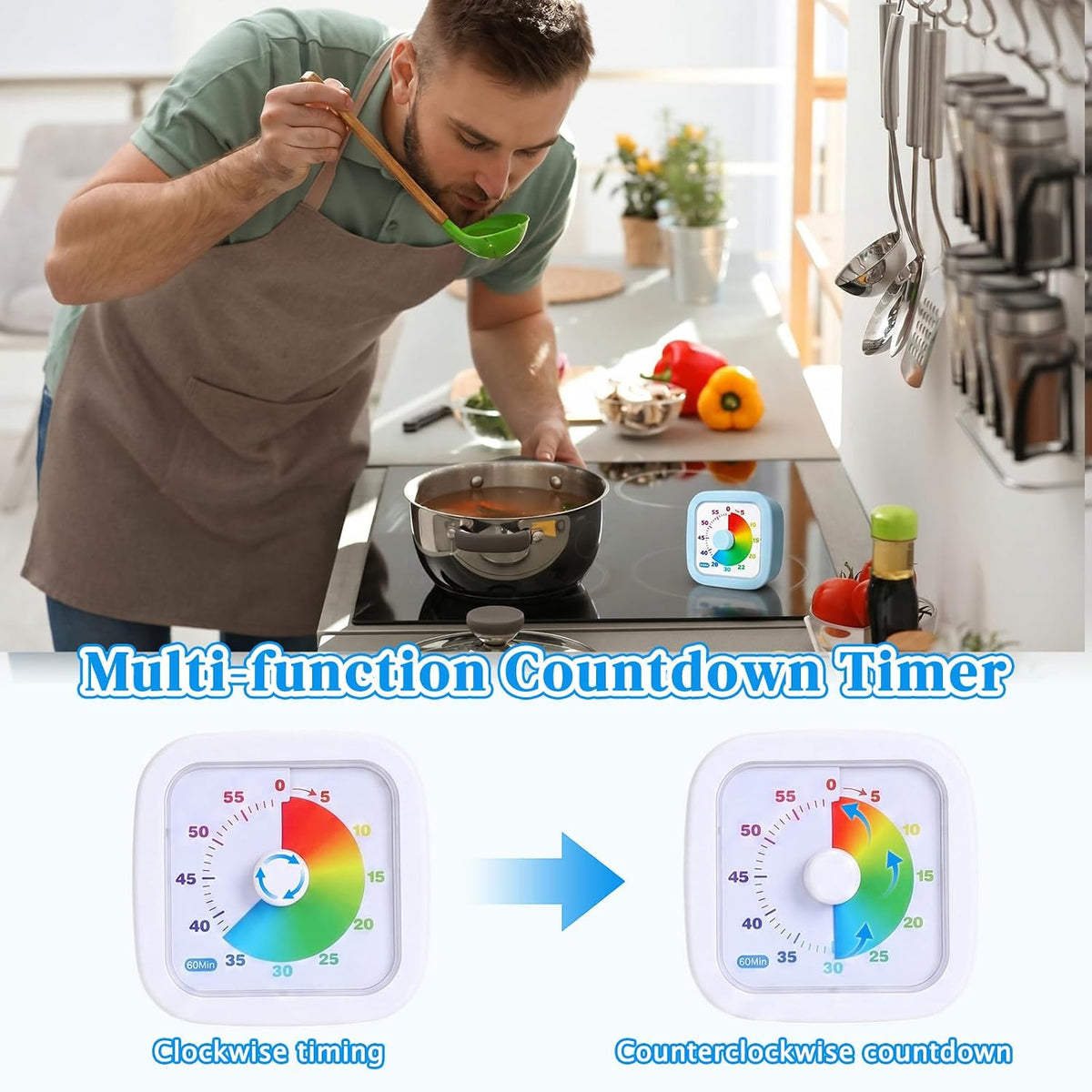4 Pack Visual Timer, Gradient, Pink, Blue, Yellow, Green
