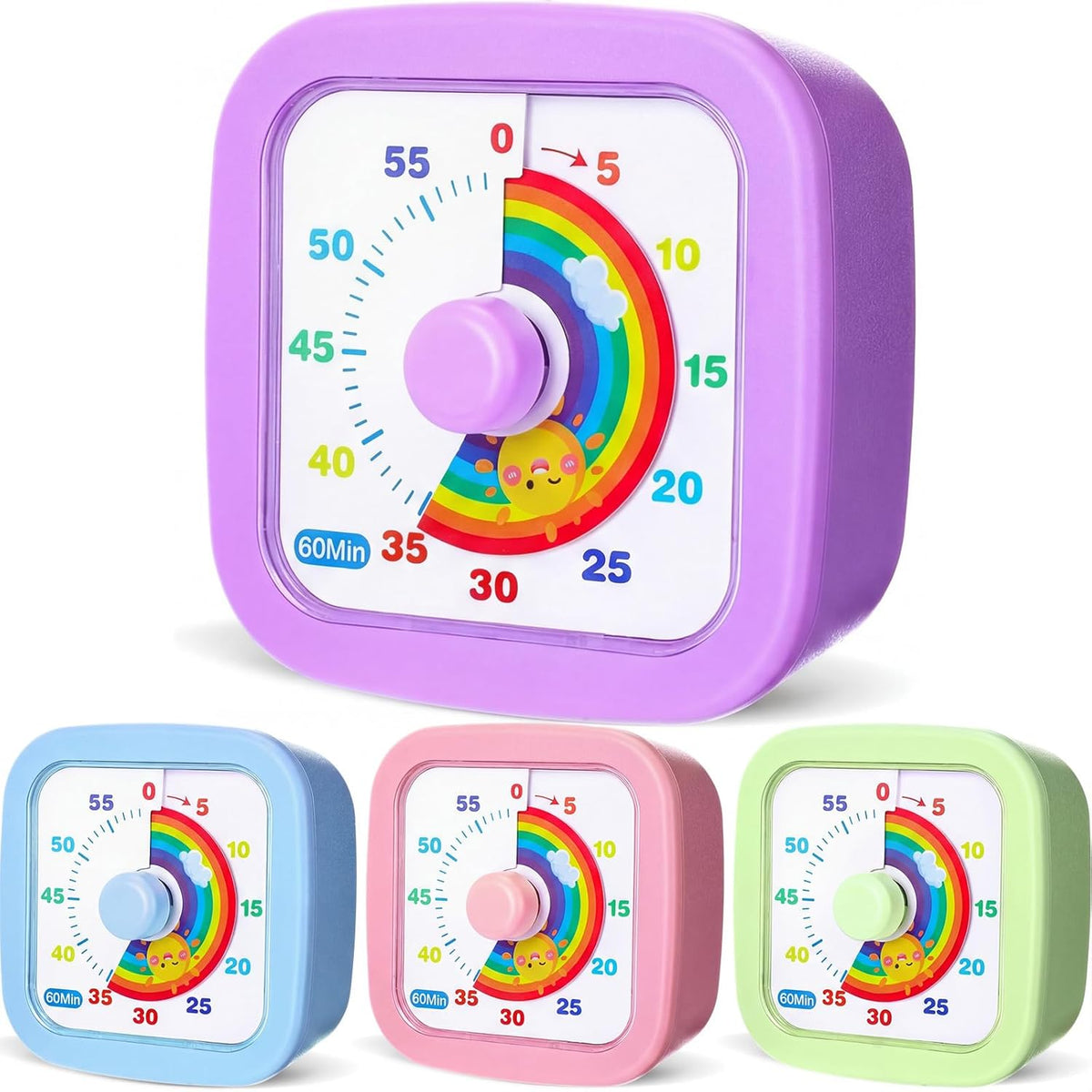 4 Pack Visual Timer, Gradient, Pink, Blue, Yellow, Green