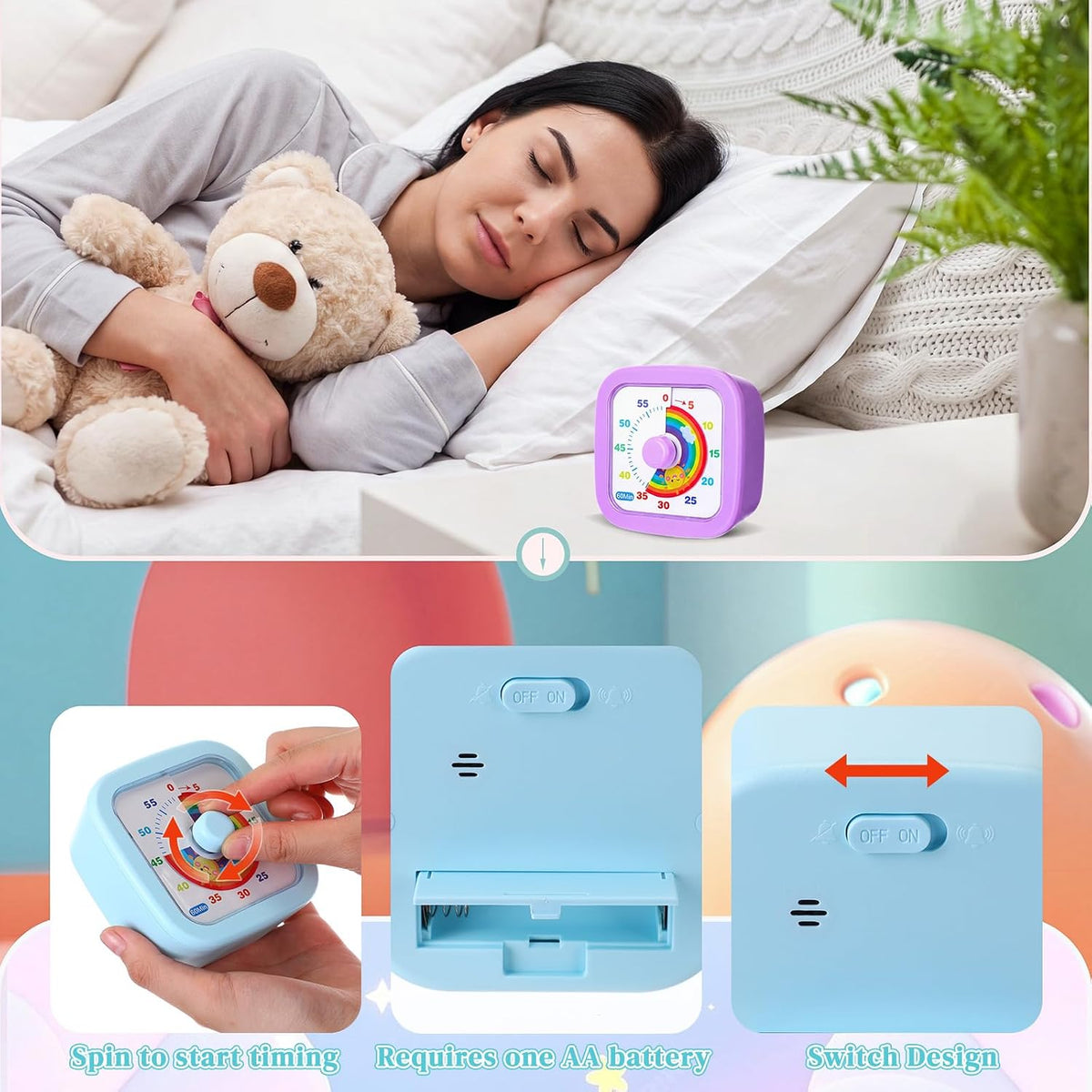4 Pack Visual Timer, Gradient, Pink, Blue, Yellow, Green