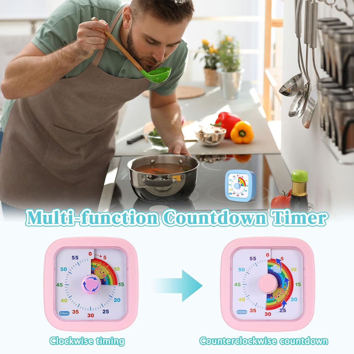 4 Pack Visual Timer, Gradient, Pink, Blue, Yellow, Green